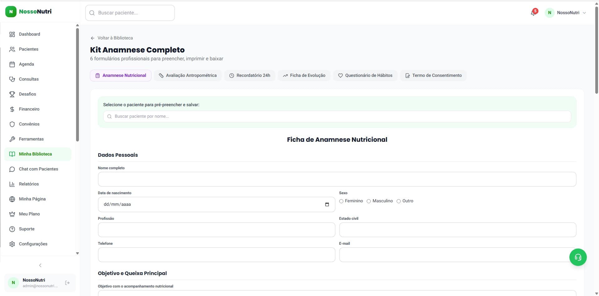 Kit Anamnese completo